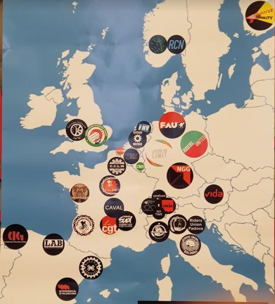 Collectifs de coursiers et organisations syndicales<br>ayant participé à l'AG européenne<br>les 25 et 26 octobre 2018