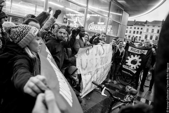 Première action de la Fédération transnationale<br>des Coursiers, 26 octobre 2018,<br>Porte de Namur, Bruxelles